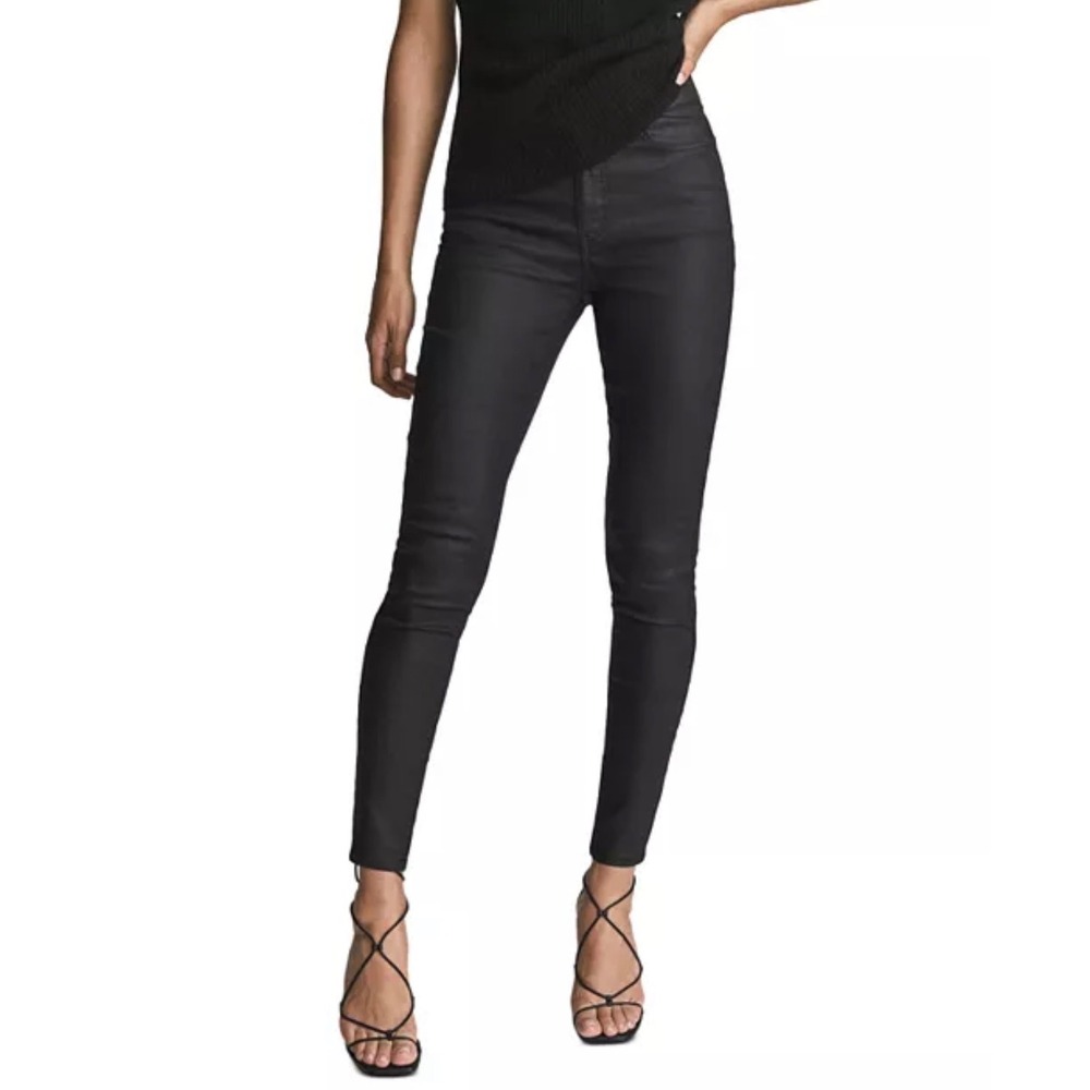 Reiss Lux Coated Skinny Mid Rise Jeans Black Size 27 NWT